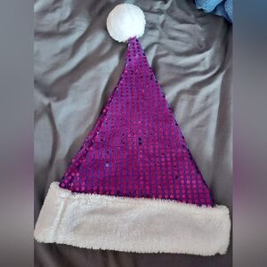 Purple Sequin Santa Hat with White Trim